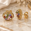 Oro Laminado Stud Earring, Gold Filled Style with Multicolor Cubic Zirconia, Polished, Golden Finish, 02.387.0091.2