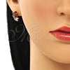 Oro Laminado Stud Earring, Gold Filled Style Flower and Leaf Design, with Garnet and White Cubic Zirconia, Polished, Golden Finish, 02.387.0093