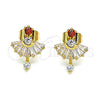 Oro Laminado Stud Earring, Gold Filled Style Baguette Design, with Garnet and White Cubic Zirconia, Polished, Golden Finish, 02.387.0094.1