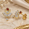 Oro Laminado Stud Earring, Gold Filled Style Baguette Design, with Garnet and White Cubic Zirconia, Polished, Golden Finish, 02.387.0094.1