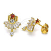 Oro Laminado Stud Earring, Gold Filled Style Baguette Design, with Garnet and White Cubic Zirconia, Polished, Golden Finish, 02.387.0094.1