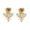 Oro Laminado Stud Earring, Gold Filled Style Baguette Design, with Amethyst and White Cubic Zirconia, Polished, Golden Finish, 02.387.0094.2