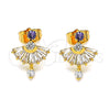 Oro Laminado Stud Earring, Gold Filled Style Baguette Design, with Amethyst and White Cubic Zirconia, Polished, Golden Finish, 02.387.0094.2