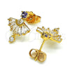 Oro Laminado Stud Earring, Gold Filled Style Baguette Design, with Amethyst and White Cubic Zirconia, Polished, Golden Finish, 02.387.0094.2