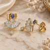 Oro Laminado Stud Earring, Gold Filled Style Baguette Design, with Amethyst and White Cubic Zirconia, Polished, Golden Finish, 02.387.0094.2