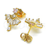 Oro Laminado Stud Earring, Gold Filled Style Baguette Design, with Pink and White Cubic Zirconia, Polished, Golden Finish, 02.387.0094.3