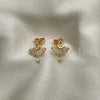 Oro Laminado Stud Earring, Gold Filled Style Baguette Design, with Pink and White Cubic Zirconia, Polished, Golden Finish, 02.387.0094.3