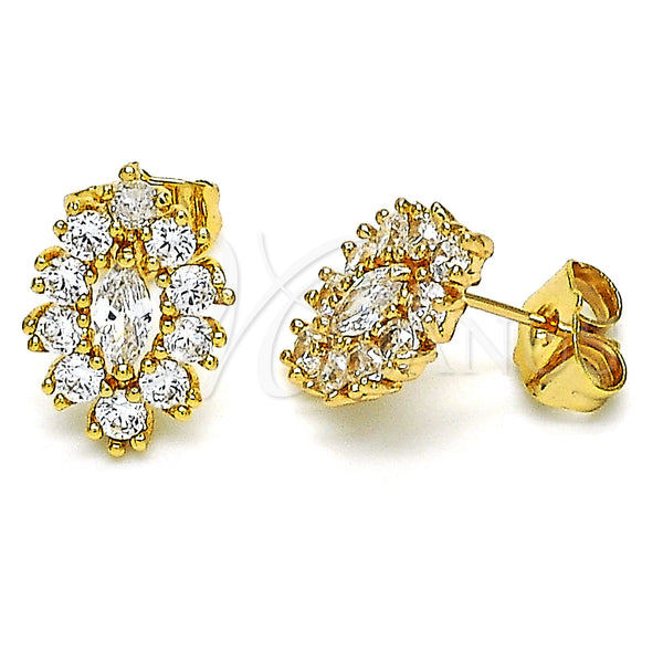 Oro Laminado Stud Earring, Gold Filled Style Evil Eye Design, with White Cubic Zirconia, Polished, Golden Finish, 02.387.0095