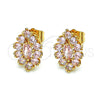 Oro Laminado Stud Earring, Gold Filled Style Evil Eye Design, with Pink Cubic Zirconia, Polished, Golden Finish, 02.387.0095.1
