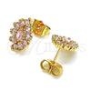 Oro Laminado Stud Earring, Gold Filled Style Evil Eye Design, with Pink Cubic Zirconia, Polished, Golden Finish, 02.387.0095.1