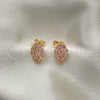 Oro Laminado Stud Earring, Gold Filled Style Evil Eye Design, with Pink Cubic Zirconia, Polished, Golden Finish, 02.387.0095.1