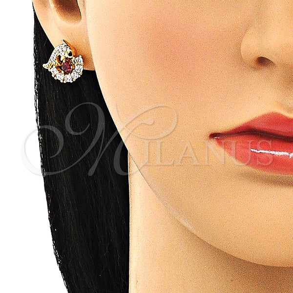 Gold Filled Ring — Stud Earring Dolphin and Heart Design with Garnet — alternate product view — SKU 148853 | Oro Laminado anillo — Stud Earring Dolphin and corazón diseño with Garnet — SKU 148853