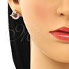 Oro Laminado Stud Earring, Gold Filled Style Dolphin and Heart Design, with Garnet and White Cubic Zirconia, Polished, Golden Finish, 02.387.0029.1