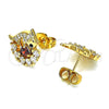 Oro Laminado Stud Earring, Gold Filled Style Dolphin and Heart Design, with Garnet and White Cubic Zirconia, Polished, Golden Finish, 02.387.0029.1