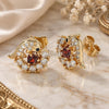 Oro Laminado Stud Earring, Gold Filled Style Dolphin and Heart Design, with Garnet and White Cubic Zirconia, Polished, Golden Finish, 02.387.0029.1