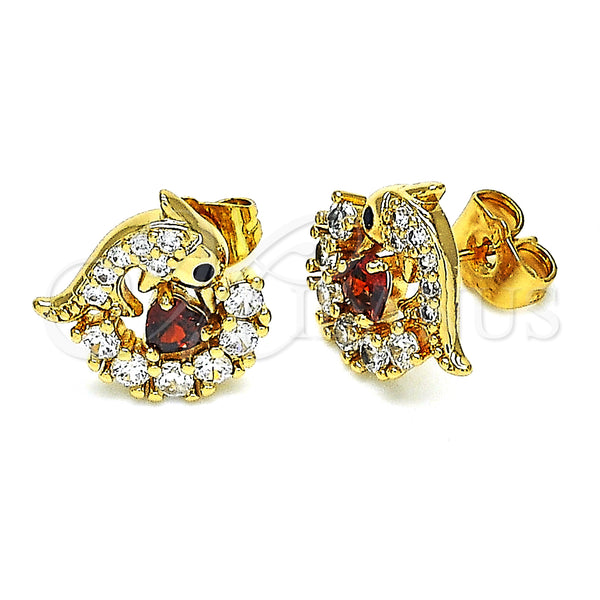 Gold Filled Ring — Stud Earring Dolphin and Heart Design with Garnet — main product view — SKU 148853 | Oro Laminado anillo — Stud Earring Dolphin and corazón diseño with Garnet — SKU 148853