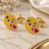 Oro Laminado Stud Earring, Gold Filled Style Yellow Enamel Finish, Golden Finish, 02.02.0482