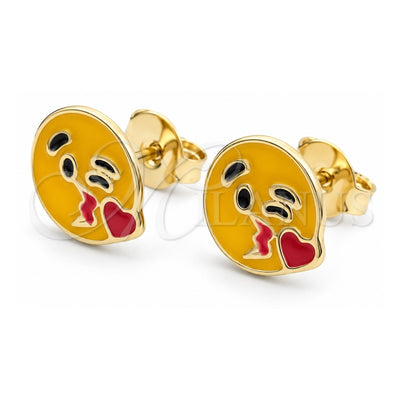 Oro Laminado Stud Earring, Gold Filled Style Yellow Enamel Finish, Golden Finish, 02.02.0482