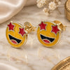 Oro Laminado Stud Earring, Gold Filled Style Yellow Enamel Finish, Golden Finish, 02.02.0483