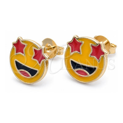 Oro Laminado Stud Earring, Gold Filled Style Yellow Enamel Finish, Golden Finish, 02.02.0483