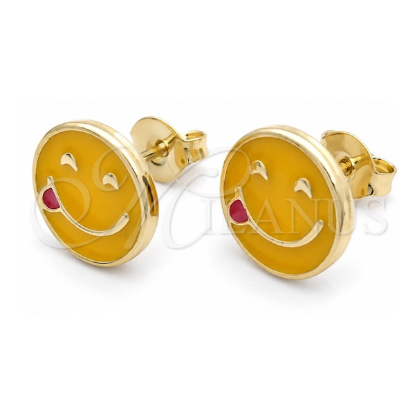 Oro Laminado Stud Earring, Gold Filled Style Yellow Enamel Finish, Golden Finish, 02.02.0484