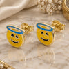 Oro Laminado Stud Earring, Gold Filled Style Yellow Enamel Finish, Golden Finish, 02.02.0487