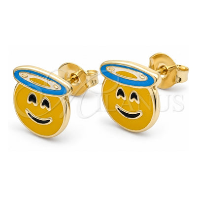 Oro Laminado Stud Earring, Gold Filled Style Yellow Enamel Finish, Golden Finish, 02.02.0487