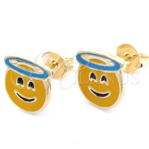 Oro Laminado Stud Earring, Gold Filled Style Yellow Enamel Finish, Golden Finish, 02.02.0487