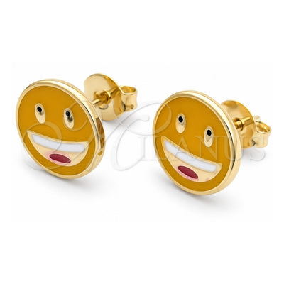 Oro Laminado Stud Earring, Gold Filled Style Yellow Enamel Finish, Golden Finish, 02.02.0488
