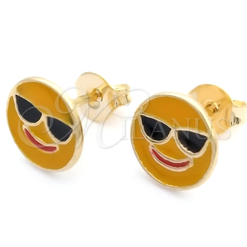 Oro Laminado Stud Earring, Gold Filled Style Yellow Enamel Finish, Golden Finish, 02.02.0489