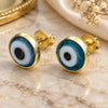 Oro Laminado Stud Earring, Gold Filled Style Evil Eye Design, with Turquoise Crystal, Polished, Golden Finish, 02.02.0492