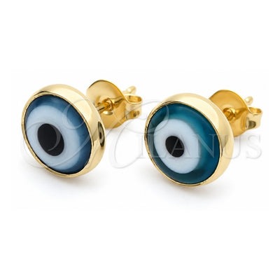 Oro Laminado Stud Earring, Gold Filled Style Evil Eye Design, with Turquoise Crystal, Polished, Golden Finish, 02.02.0492