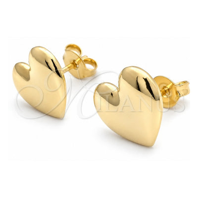 Oro Laminado Stud Earring, Gold Filled Style Heart Design, Polished, Golden Finish, 02.02.0493