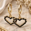Oro Laminado Huggie Hoop, Gold Filled Style Heart Design, with Black Cubic Zirconia, Polished, Golden Finish, 02.02.0494.1.15