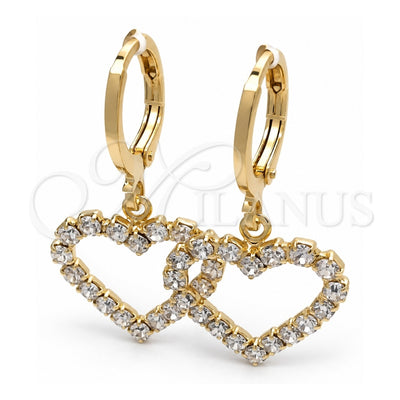 Oro Laminado Huggie Hoop, Gold Filled Style Heart Design, with White Cubic Zirconia, Polished, Golden Finish, 02.02.0494.2.15