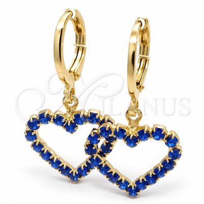 Oro Laminado Huggie Hoop, Gold Filled Style Heart Design, with Blue Topaz Cubic Zirconia, Polished, Golden Finish, 02.02.0494.3.15