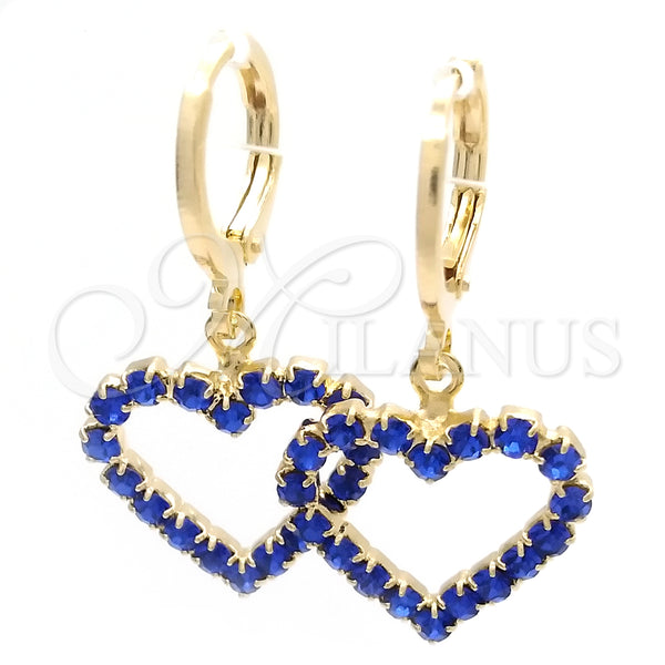 Gold Filled Hoop Earrings — Huggie Hoop Heart Design with Blue Topaz Cubic — main product view — SKU 148874 | Oro Laminado aretes de aro — Huggie Hoop corazón diseño with Blue Topaz Cubic — SKU 148874