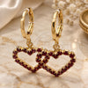 Oro Laminado Huggie Hoop, Gold Filled Style Heart Design, with Garnet Cubic Zirconia, Polished, Golden Finish, 02.02.0494.4.15