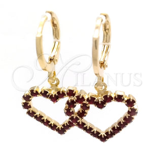 Gold Filled Hoop Earrings — Huggie Hoop Heart Design with Garnet Cubic Zirconia — main product view — SKU 148875 | Oro Laminado aretes de aro — Huggie Hoop corazón diseño with Garnet Cubic Zirconia — SKU 148875