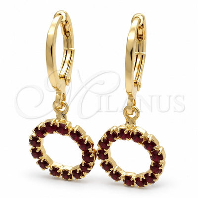 Oro Laminado Huggie Hoop, Gold Filled Style with Garnet Cubic Zirconia, Polished, Golden Finish, 02.02.0495.3.15