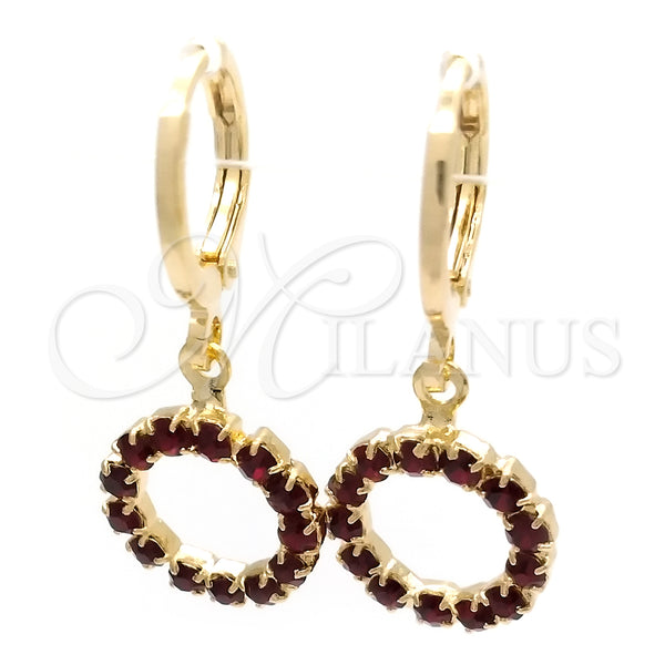 Gold Filled Hoop Earrings — Huggie Hoop with Garnet Cubic Zirconia Polished 02.02. — main product view — SKU 148878 | Oro Laminado aretes de aro — Huggie Hoop with Garnet Cubic Zirconia pulido 02.02. — SKU 148878
