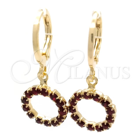 Oro Laminado Huggie Hoop, Gold Filled Style with Garnet Cubic Zirconia, Polished, Golden Finish, 02.02.0495.3.15