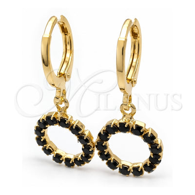 Oro Laminado Huggie Hoop, Gold Filled Style with Black Cubic Zirconia, Polished, Golden Finish, 02.02.0495.4.15