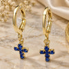 Oro Laminado Huggie Hoop, Gold Filled Style Cross Design, with Blue Topaz Cubic Zirconia, Polished, Golden Finish, 02.02.0496.3.15
