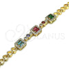 Oro Laminado Fancy Bracelet, Gold Filled Style Heart and Baguette Design, with Multicolor Cubic Zirconia, Polished, Golden Finish, 03.283.0216.07 (06 MM Thickness, 7 Inches Length)