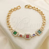 Oro Laminado Fancy Bracelet, Gold Filled Style Heart and Baguette Design, with Multicolor Cubic Zirconia, Polished, Golden Finish, 03.283.0216.07 (06 MM Thickness, 7 Inches Length)
