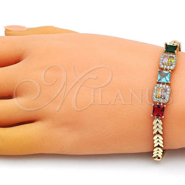 Gold Filled Bracelet — Fancy Bracelet Leaf and Baguette Design with Multicolor — alternate product view — SKU 148885 | Oro Laminado brazalete — elegante Bracelet Leaf and Baguette diseño with Multicolor — SKU 148885