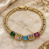 Oro Laminado Fancy Bracelet, Gold Filled Style Leaf and Baguette Design, with Multicolor Cubic Zirconia, Polished, Golden Finish, 03.283.0217.07 (05 MM Thickness, 7 Inches Length)