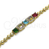 Oro Laminado Fancy Bracelet, Gold Filled Style Baguette Design, with Multicolor Cubic Zirconia, Polished, Golden Finish, 03.283.0218.07 (05 MM Thickness, 7 Inches Length)