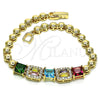 Oro Laminado Fancy Bracelet, Gold Filled Style Baguette Design, with Multicolor Cubic Zirconia, Polished, Golden Finish, 03.283.0218.07 (05 MM Thickness, 7 Inches Length)